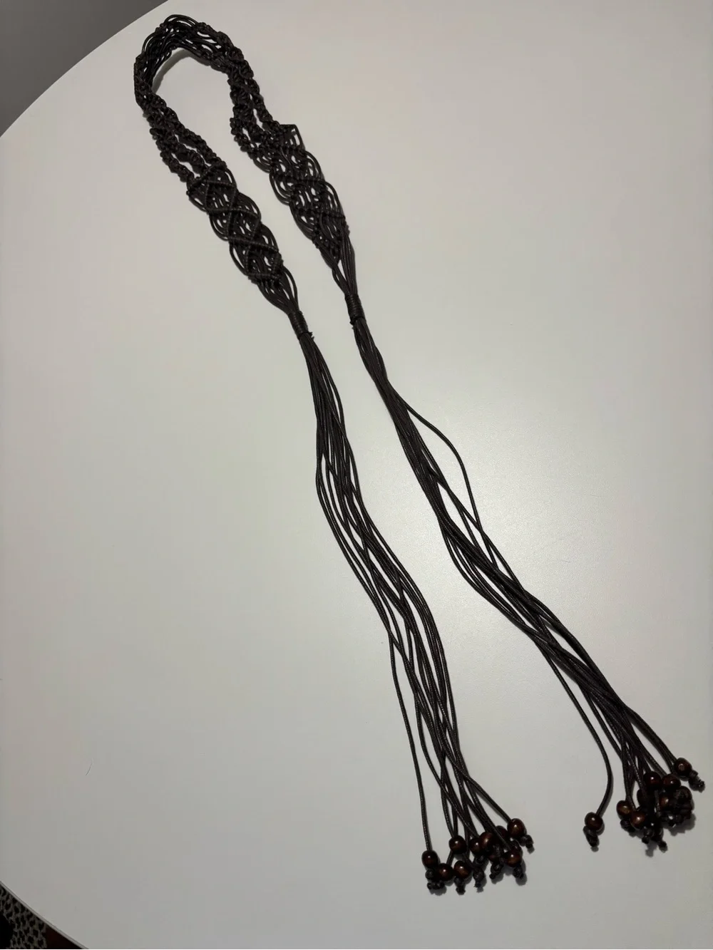 Boho Macrame Cord Belt With Wooden Beads
